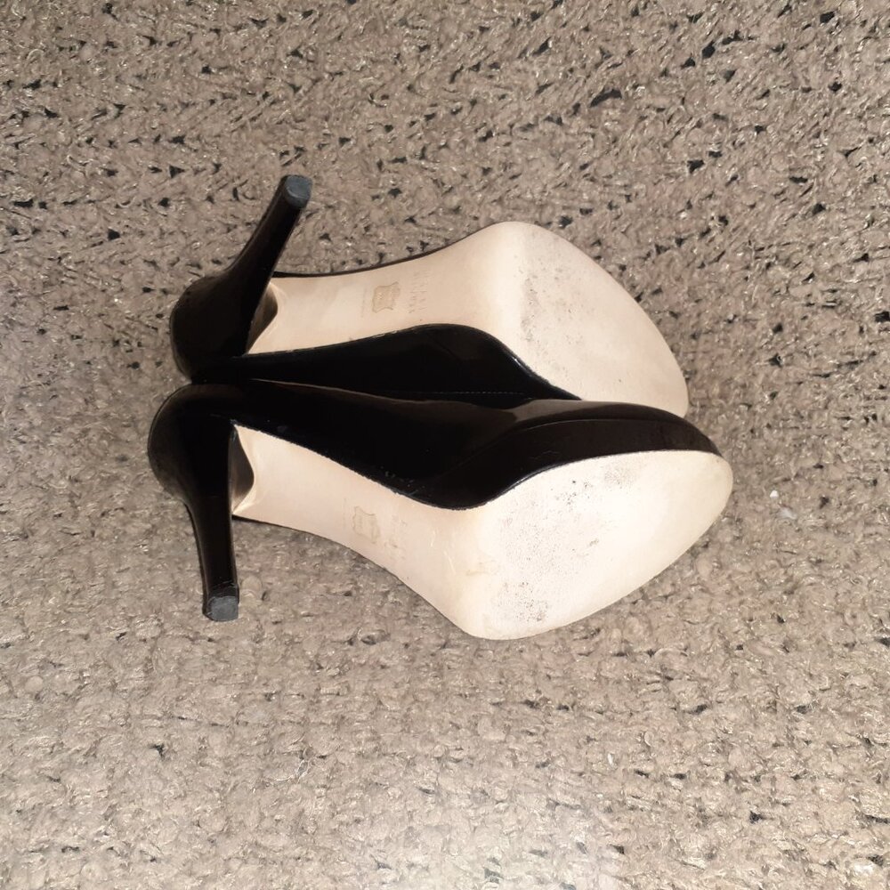 STUART WEITZMAN-Black Patent Leather Platswoon Pump-4" Stiletto Heel-Sz 5.5-NM - Picture 8 of 8